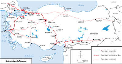 Carte des autoroutes de Turquie
