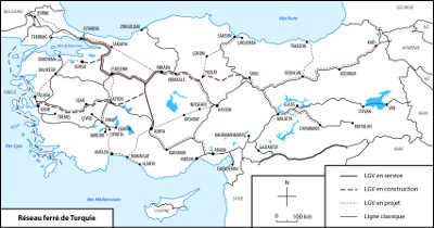 Carte du réseau ferré de Turquie